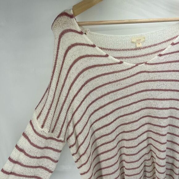 Éclat Womens Striped Pullover Sweater Acrylic Hi Low Hem Pink Cream Medium NEW - Picture 3 of 10